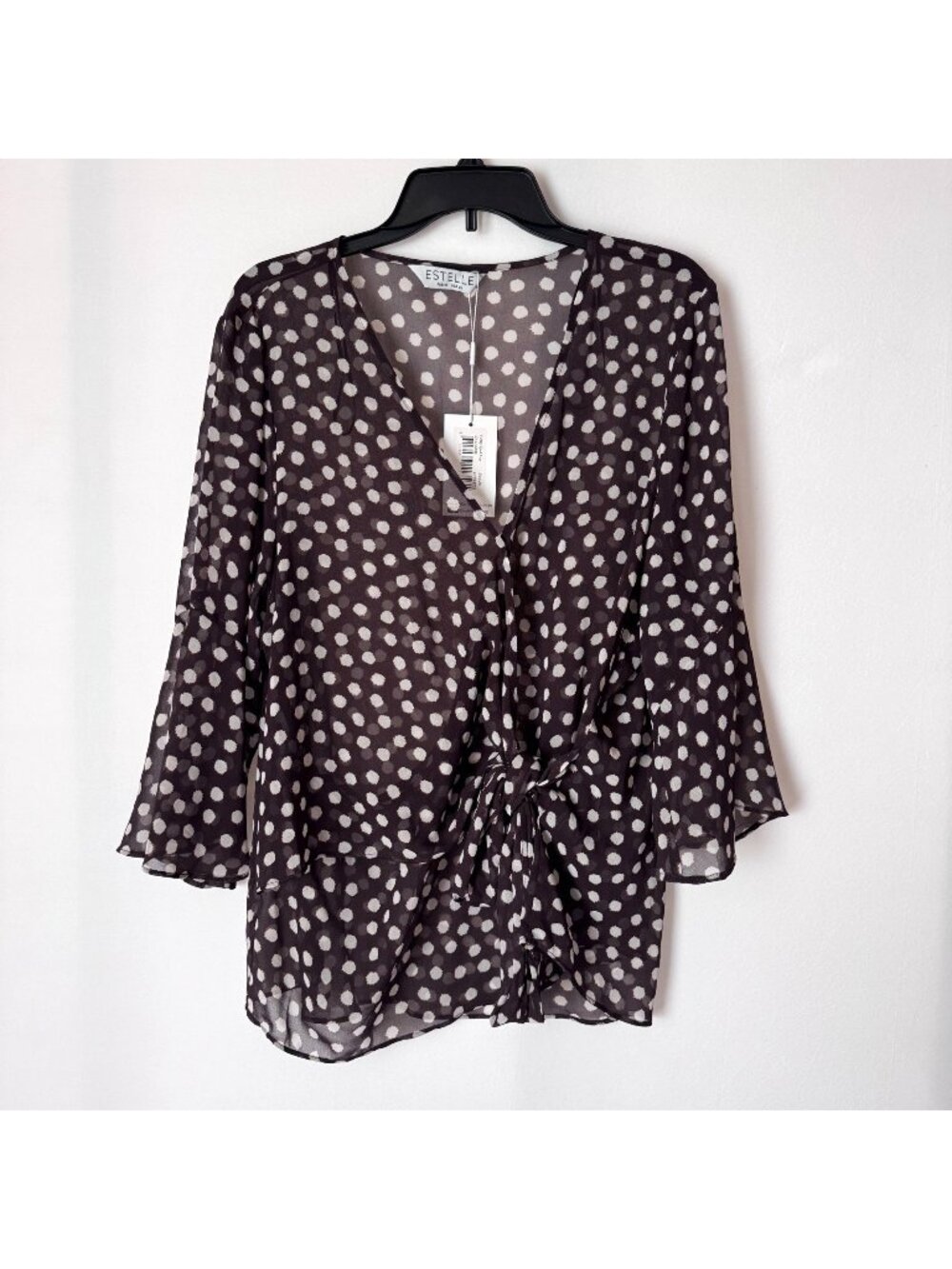 Estelle Women Sheer Polka Dot Tie Front Blouse Size 2X